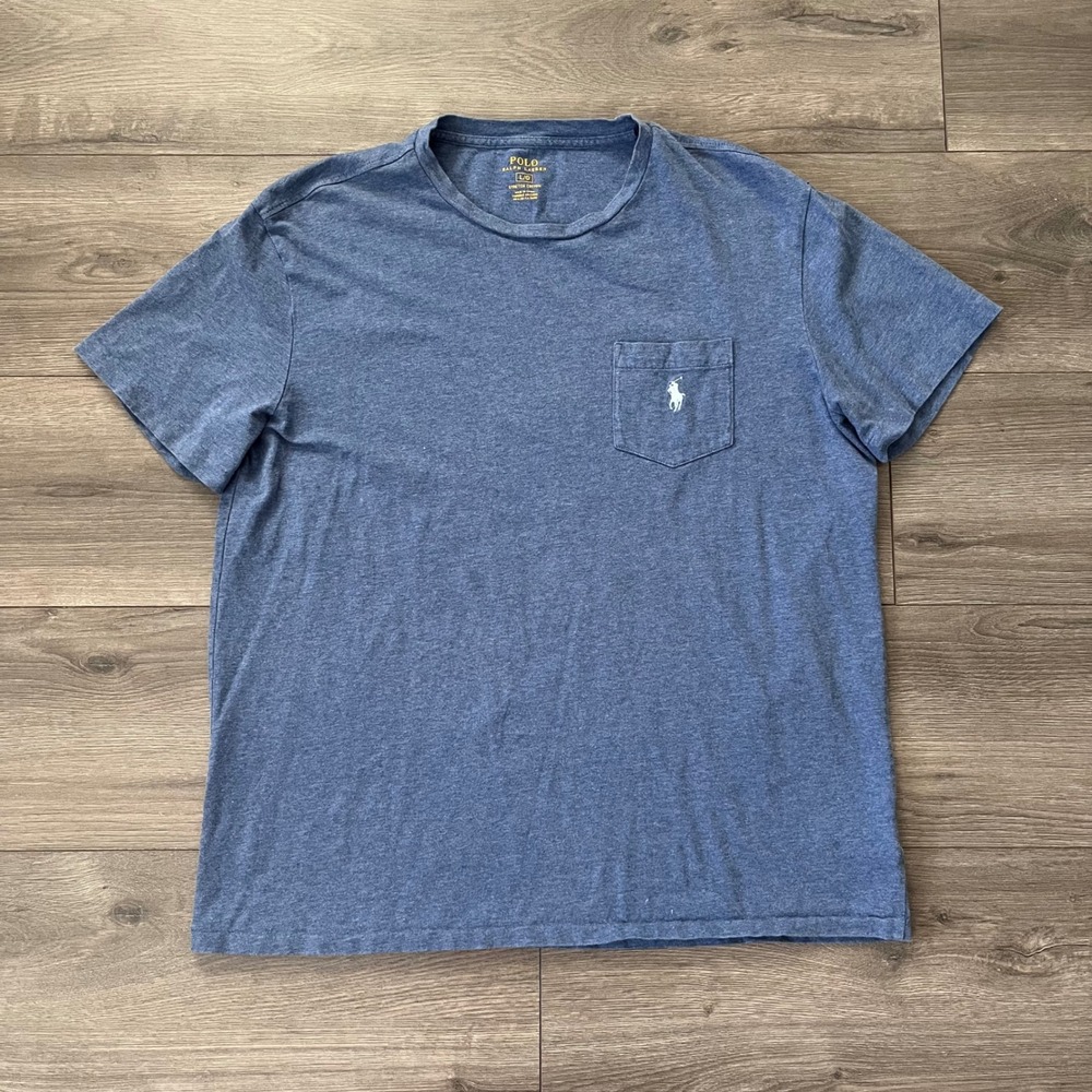 Polo Ralph Lauren Mens Large Blue Stretch Cotton Pocket T-Shirt Heathered Pony